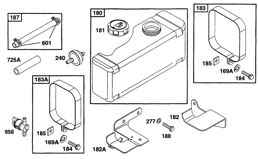 Fuel Tank Grp Diagram and Parts List for 254707-0138-XX  Briggs and Stratton Engine